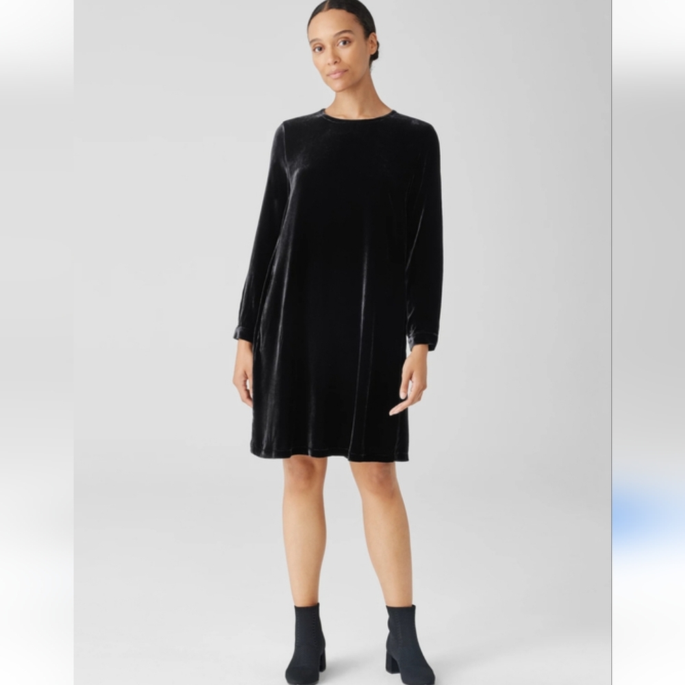 Eileen Fisher XXS Black dress oversized Soft Velvet